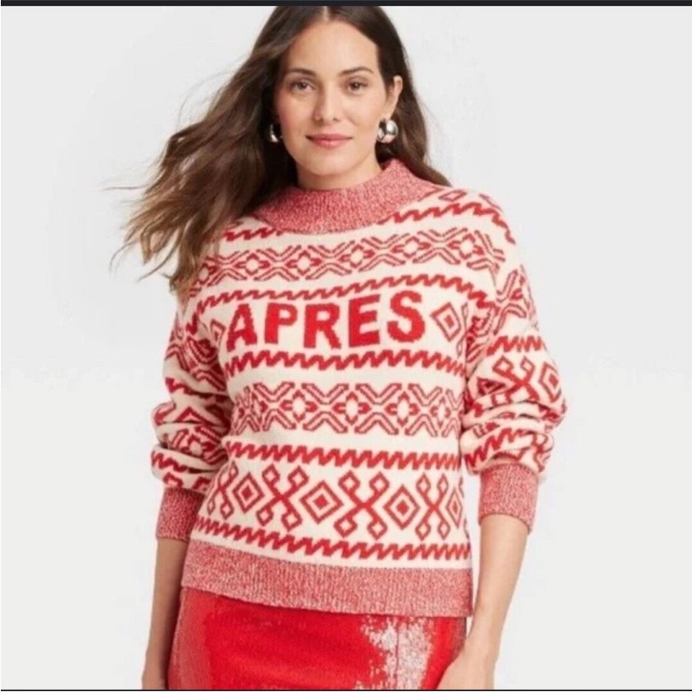 a new day Red and White Patterned Sweater